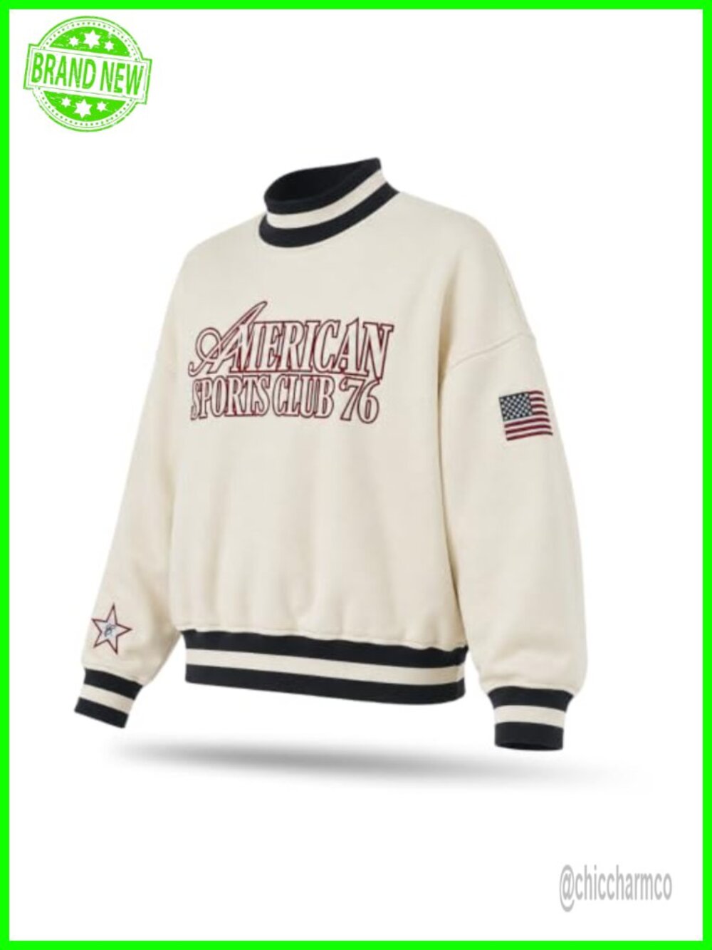 Oversized Mock Neck Sweatshirt Turtleneck Mama Pullover USA Style Cotton Poly